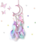 Fun-Plus Pink Dream Catcher Wall Hanging Set - 10 Butterflies & 16 Stars, Boho Room Decor for Girls, Easy Peel & Stick Wall Art for Bedroom, Nursery, Teen Room for Daughter, Birthday, Christmas