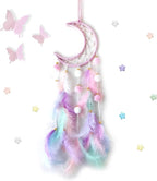 Fun-Plus Pink Dream Catcher Wall Hanging Set - 10 Butterflies & 16 Stars, Boho Room Decor for Girls, Easy Peel & Stick Wall Art for Bedroom, Nursery, Teen Room for Daughter, Birthday, Christmas