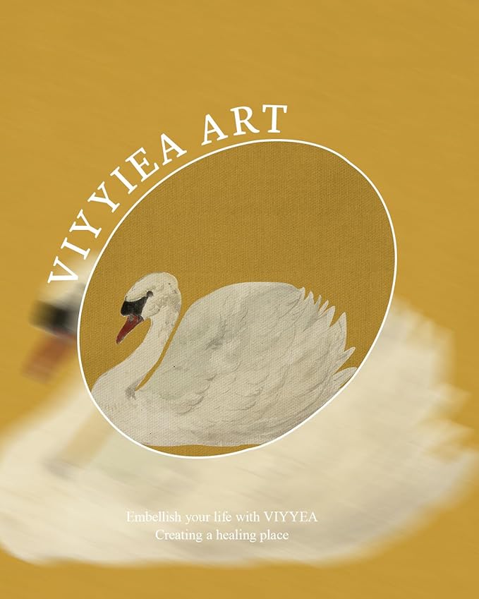 VIYYIEA Vintage Gold Framed Wall Art for Living Room, Swan Canvas Prints Home Decor, Oil Painting Picture, Bedroom Wall Decor Gifts for Friends or Family -【Swan Yellow】-(10L x 8W)