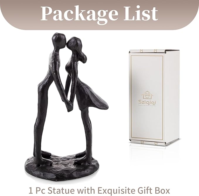 Sziqiqi Anniversary Wedding Gift for Couple: Iron Gifts for 6th Anniversary for Her Him Women - Cast Iron Couple Sculpture Present for Wedding Day Christmas Bithday Valentines Engagement