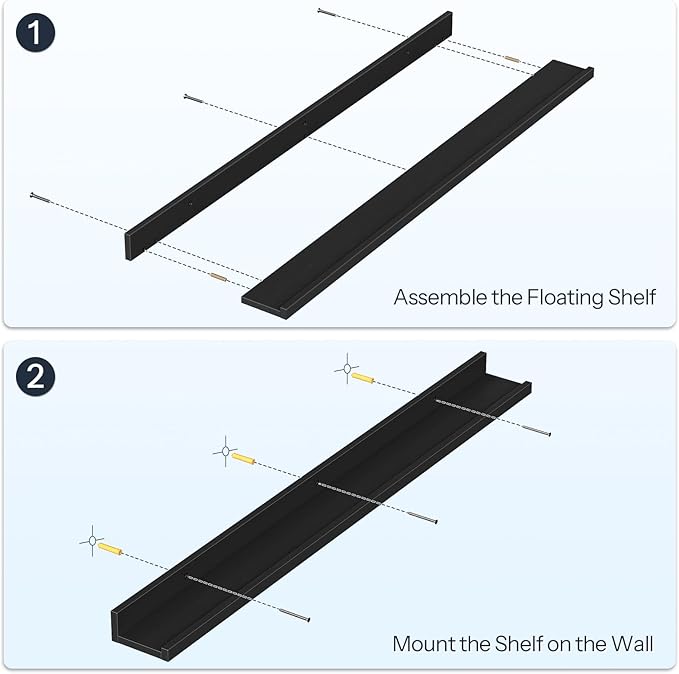 HOOBRO Floating Shelves, Wall Shelf Set of 3, 35.4 Inches Hanging Shelf with Raised Edge and Invisible Brackets, for Bathroom, Bedroom, Kitchen, Office, Living Room Decor, Black BK90BJ01