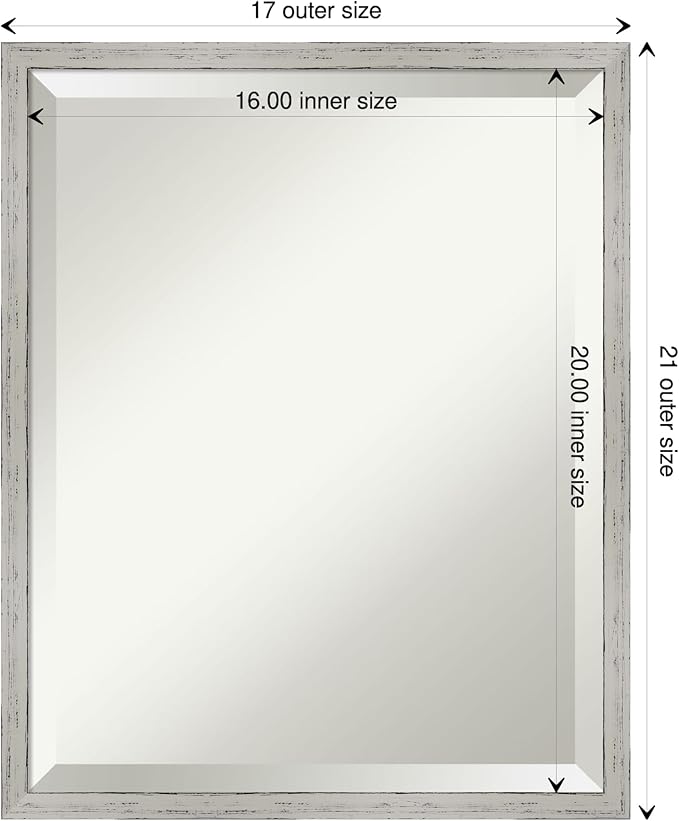 Amanti Art White Wall Mirror 21x17 Shiplap White Narrow Rectangle Bathroom Mirror for Wall Decor Living Room, Small Cottage Wood Frame, Hangs Horizonally and Vertically, Bathroom Decor, Beveled Edge