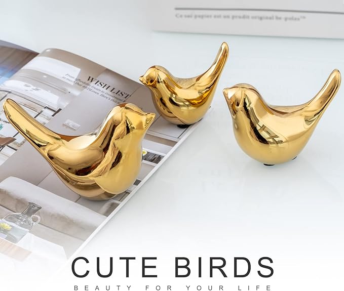Notakia Small Birds Statues Home Decor Modern Style Decorative Ornaments for Living Room, Bedroom, Office Desktop, Cabinets (4Pcs Gold Birds)