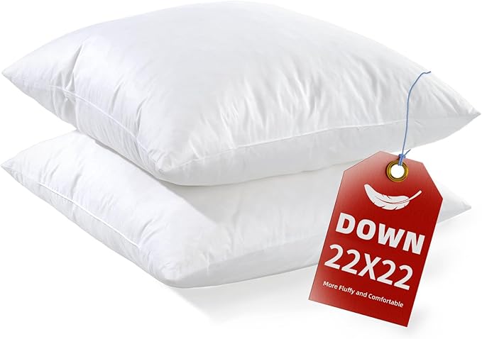 YSTHER 22x22Euro Pillow Inserts Set of 2, Premium Down Feather Pillows for Couch & Bed - Hypoallergenic, Machine Washable, Fluffy Decorative Throw Pillow Inserts (White)