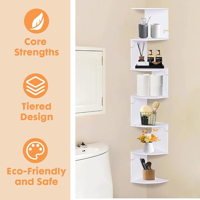 ShellKingdom Corner Shelf Wall Mount, 7 Tier Corner Bookshelf, Floating Display Shelves for Home, Living Room, Bedroom, Office, Bathroom, Small Spaces Decorations
