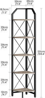 CHOEZON 5-Tier Corner Shelf, Industrial Corner Bookshelf, 59.4" Corner Storage Stand, Plant Stand Display Shelf, Corner Bookcase for Bedroom, Living Room, Home Office, Greige and Black TCJ10BG