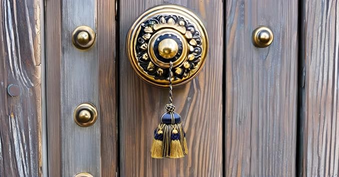 Elegant Hand-Crafted 4" (10cm) Key Tassel, 3 1/2" (8.5cm) Loop Accented with Crown Tassels (Style# KTAX4) Nautical Gold Multicolor #1152 (Light Gold, Yellow Gold, Navy Blue) Pack of 2