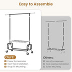Heavy-duty Clothing Rack with Wheels, Rolling Clothes Rack with Shelf, Clothes Racks for Hanging Clothes, Metal Standing Garment Racks, Black