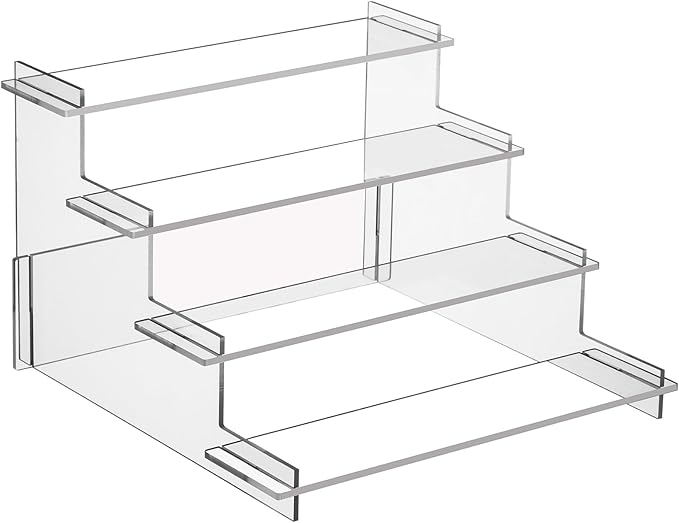 HENABLE 4 Tier Acrylic Display Risers, Perfume Organizer Stand, Cupcake Stand Holder, Clear Shelf Risers for Display Stands for Funko POP Figure, Dessert Shelves for Party, Decoration