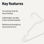 Amazon Basics Space Saving Plastic Clothes Hangers, Sturdy Closet Organizer for Shirts and Jackets, Adult Size, White, 50-Pack