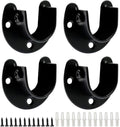 4PCS Heavy Duty Stainless Steel Closet Rod Bracket - 1 Inch Diameter U Shaped Socket Flange Holder End Supports, Black