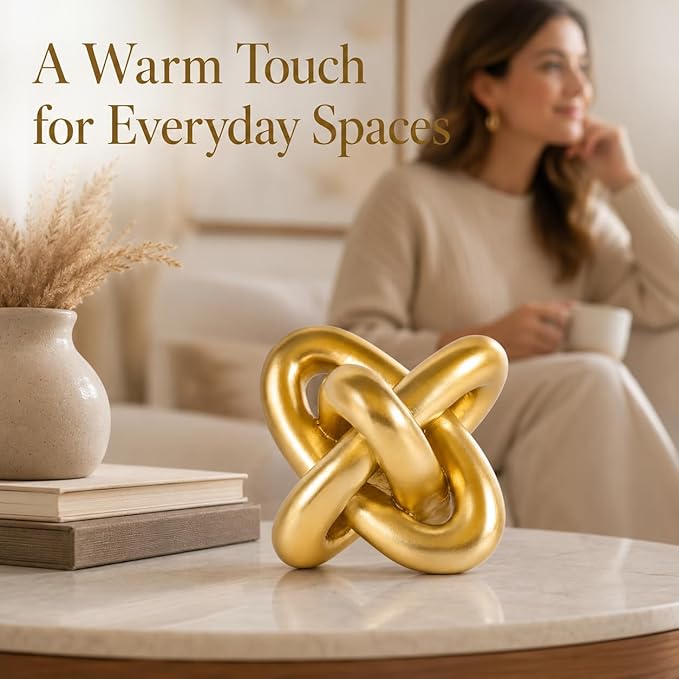 XMGZQ Gold Knot Decor for Coffee Table Book,Chain Link Living Room Decor Item for Bookshelf Entryway Nightstand TV Stand,Minimalist Knot Sculpture for Home Living Room,Centerpiece Table Decorations