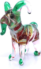 Goat Tiny Figurines Animals Hand Blown Color Glass Art Collectible Gift Home Décor (Red Green)