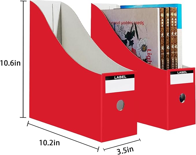 Limitliho 12 Pack Red Cardboard Magazine Holder, Sturdy Book Bins for Classroom Library, 10.6'' ×10.2'' ×3.5'' Inch Vertical File Folder Box