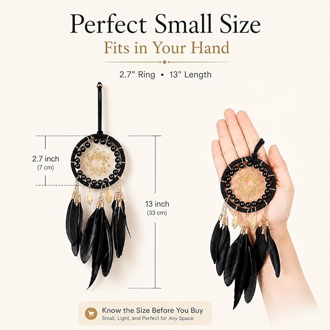 Black Dream Catcher for Cars Rear View Mirror Hanging Decor Handmade Feather Small Car Charms Pendant Gift