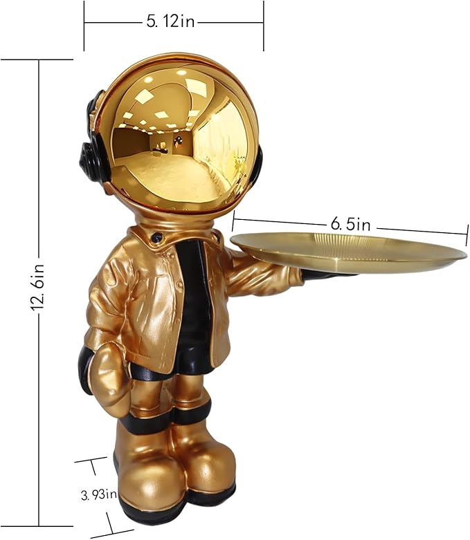 Dosker Astronaut Statues with Candy Dish & Key Dish,Spaceman Sculpture Polyresin Arts Gifts,Figurine Ornament Room Decor for Men,Tabletop Decoration for Living Room, Office, Entryway(Golden)