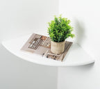 White Corner Shelf, Wall Mount Natural Oak Wood Floating Corner Wall Shelf Round End Small Corner Nightstand Plant Shelf for Bedroom, Kitchen, Living Room 12inch