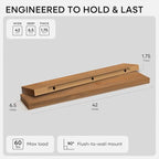 Homeforia 42 inch Golden Oak Floating Shelf, High End Solid Real Wood 42inch Small Floating Shelves for Wall Mounted, Oak Wooden 42in Floating Shelves, Heavy Duty Bracket, 42 X 6.5 X 1.75 in, Set of 3