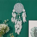 Boho Dream Catcher Wall Hanging Set of 5 Large Moon Dream Catchers with Luxurious Feathers and Beads, Handcrafted Wall Decoration for Bedrooms, Nurseries and Living Rooms (White)