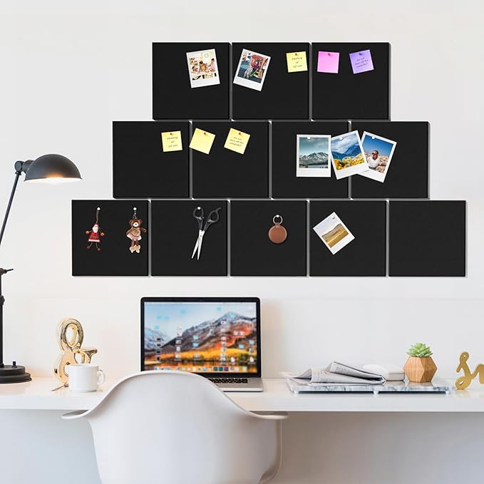 MaxGear Large Cork Board for Wall 48" x 36" Black Bulletin Board, 12 Pack Felt Wall Tiles with Pushpins, Cork Boards for Office Pin Board Tack Board for Photo Meno Decor