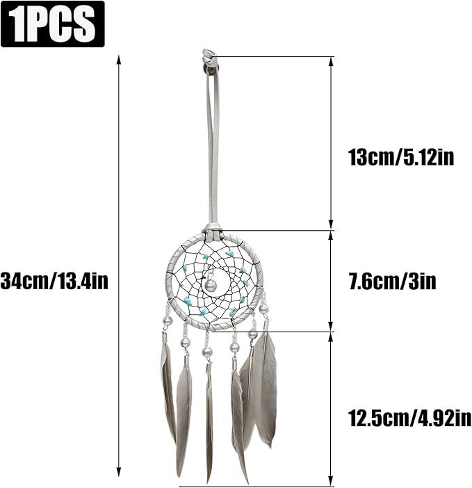 Pine & Linen Handmade Dream Catcher,Bohemian Style Car Rearview Mirror Hanging Charms Feather Pendant,Good Luck Charm for Car Accessories/Wall Hanging/Women/Gift(Silver)