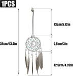 Pine & Linen Handmade Dream Catcher,Bohemian Style Car Rearview Mirror Hanging Charms Feather Pendant,Good Luck Charm for Car Accessories/Wall Hanging/Women/Gift(Silver)