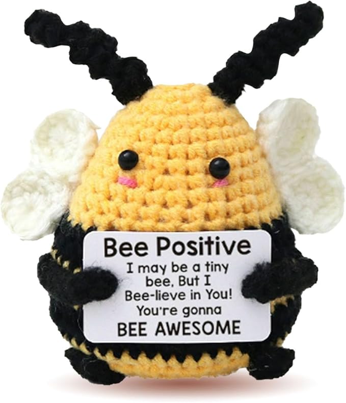 Emotional Crochet Bee Gifts, Affiramation Cheer Up Gifts for Her Birthday White Elephant, Romantic I Love You for Grandma Sister Friend Coworker