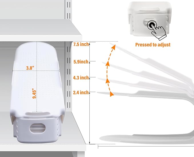 LEIMO Shoe Slots Organizer, 20-PACK Adjustable Shoe Stacker, Double Layer Stack Shoe Holder Space Saver, White Shoe Stacker for Closet Organization, 4310869