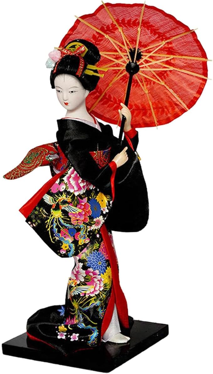 Japanese Geisha Kimono Doll Geisha Kimono Statue Asian Geisha Collectible Figurine 10 inch for Table Centerpieces,Living Room, 25 cm