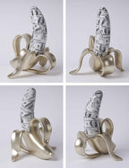 Banana Statue Abstract Sculpture Decor Modern Gift Table Centerpiece Figurine for Home Room Office Polyresin 13.4 Inch