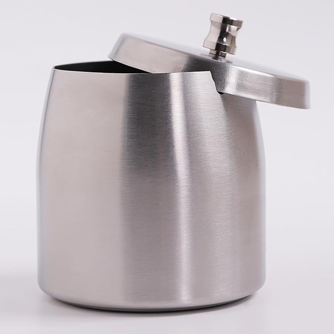 Large Ashtray with Lid for Cigarette, Stainless Steel Smokeless Odorless Windproof Ash tray for Home Office Tabletop Outside Patio Outdoor Balcony(3.93"x3.2"x3.82")