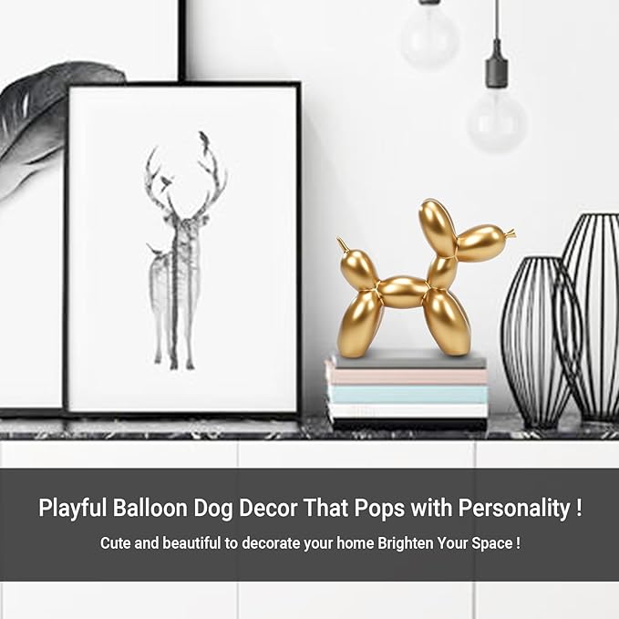 Resin Balloon Dog Sculpture - Collectible Figurines Decor for Home | Office Desktop Resin Decors Balloon Dog Decor (Gold)