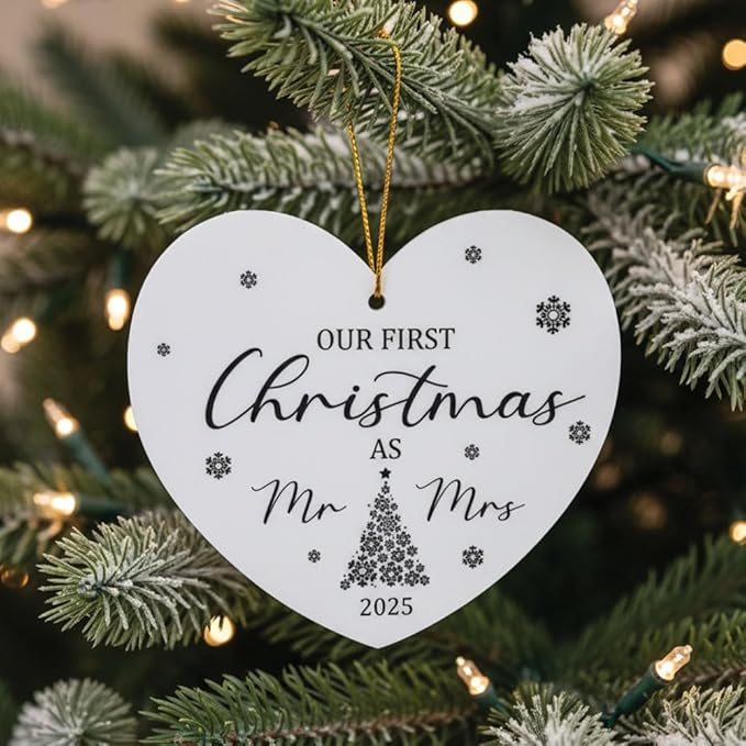 Our First Christmas as Mr & Mrs 2025 Ornament, Expecting Couple, Promoted to Grandparents Gift, Engagement Gift for Couples, First Married Christmas