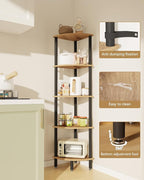 IBUYKE 5 Tier Corner Shelf Stand,Industrial Corner Display Rack,Corner Bookshelf for Living Room, Bedroom, Kitchen, Home Office, Oak WBC010K
