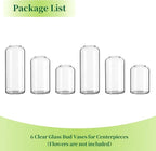 Hewory Glass Clear Modern Vase, Set of 6 - Small Bud Vases for Flowers, Elegant Home Decor Floral Arrangements, Wedding Party Events Centerpieces