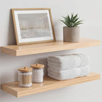 Homeforia 24 inch Natural Floating Shelf, High End Solid Real Wood 24inch Small Floating Shelves for Wall Mounted, Natural Wooden Floating Shelves, Heavy Duty Bracket, 24 X 6.5 X 1.75 in, Set of 4