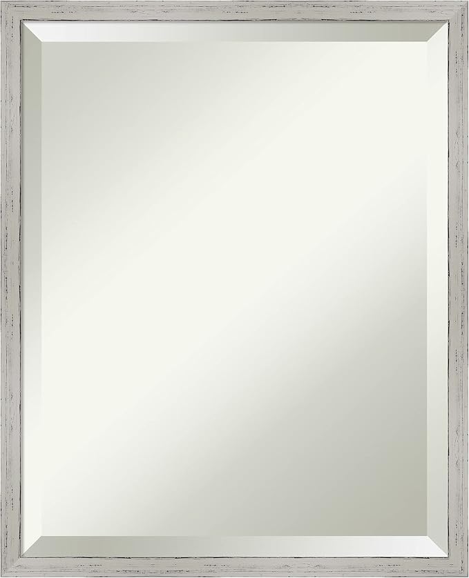 Amanti Art White Wall Mirror 21x17 Shiplap White Narrow Rectangle Bathroom Mirror for Wall Decor Living Room, Small Cottage Wood Frame, Hangs Horizonally and Vertically, Bathroom Decor, Beveled Edge