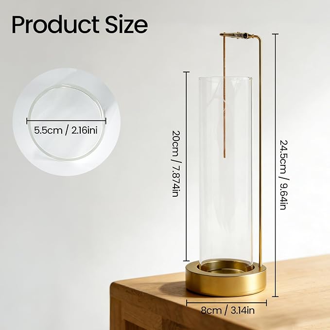 Incense Holder for Sticks, Anti-Ash Flying Incense Burner with 30 Incense Sticks, Detachable Glass Ash Catcher (Stainless Steel, Gold)