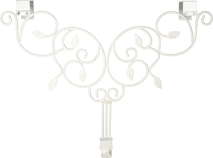 [Front Door WREATH HANGER] - Ivy Design | ADJUSTABLE Hook Length for Tall and Small Doors | PADDING to Prevent Damage like Scratch and Dents | Heavy Duty Cast Iron Metal Hangar - (White)