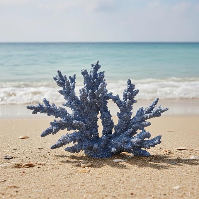 Etlemonde Beach Coastal Blue Coral Reef Decor Resin Statue - Faux Sea Coral Reef for Bathroom Shelf, Coffee Table, Nautical Beach House Home Decor Accent