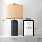 PoKat 23" Blue Table Lamps, Farmhouse Bedside Lamps for Bedroom Set of 2, Ceramic End Table Lamps for Living Room, Traditional Nightstand Desk Lamps, Medium