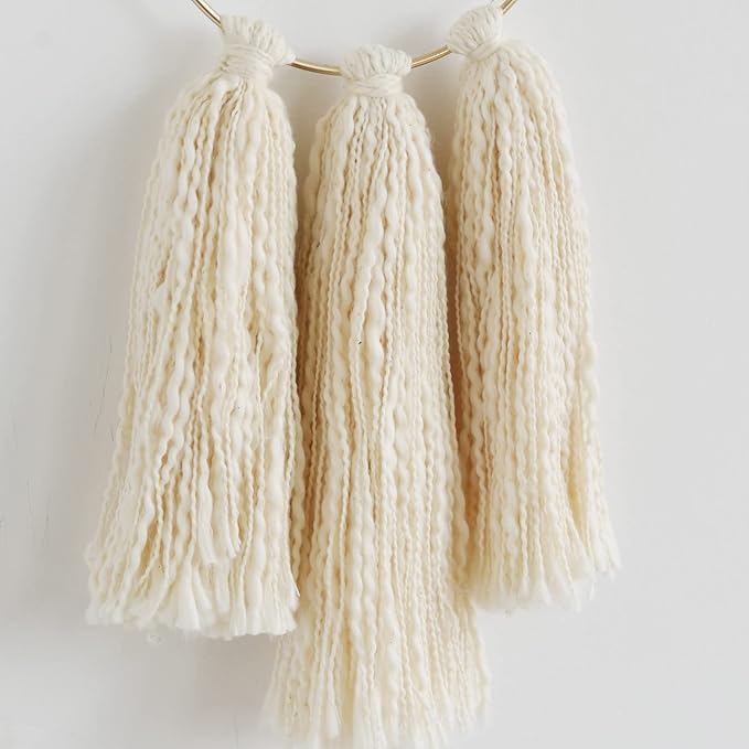 IOWER Boho Wall Decor Macrame Wall Hanging Small Metal Wall Art Cute Wall Decor For Living Room Bedroom(Ivory, 13"Lx4.7"w)