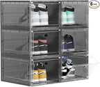 US 15 XXL 6 Pack Shoe Storage Box, Shoe Boxes Clear Plastic Stackable, Shoe Container for Organizing Sneaker and Basketball Shoes (XL BLACK 6 PACK)