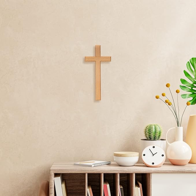 ARCHOBAN Wooden Crosses Wall Decor, 12 Inch Catholic Wall Cross Decorations for Home, Light Brown