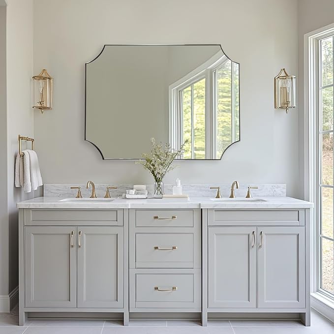 ANDY STAR 30x40 Inch Chrome Mirror, Scalloped Bathroom Mirror, Polished Chrome Framed Mirror in Anti-Rust Stainless Steel Metal Thin Frame Deep 1’’, Large Wall-Mounted Mirror (Horizontal/Vertical)