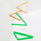 Tri-Tone Harmony Mobile: A Vibrant Orange, Green, and Yellow Hanging Décor with Six Dynamic Triangles