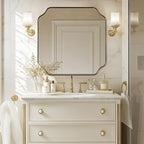 ANDY STAR Square Gold Vanity Mirrors, 24"x24" Brushed Brass Scalloped Bathroom Mirror, Antique Wall Mirror with Anti-Rust Stainless Steel Frame, Rounded Notched Corner Design Ideal for Home Deocr