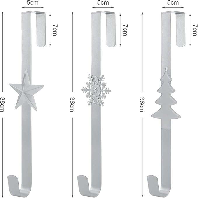 Wreath Hangers for Front Door,15" Sturdy Metal Wreath Doors Hangers,Over The Door Hooks for Front Porch Decor,Garland Hooks Holders for Halloween Christmas Decorations (Silver Star, 4 Pack)