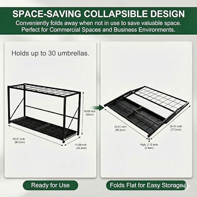 Folding Umbrella Storage Stand Rack Holder Organizer Free Standing Industrial Umbrella Rack for Entryway Home Commercial Office Hotel Entry Hallway Patio Décor with Removable Drip Tray