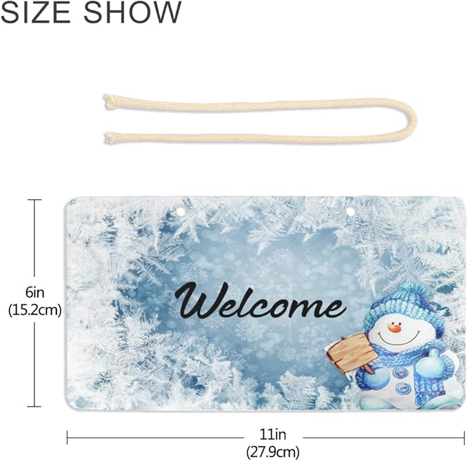 Blueangle Blue Snowman Welcome Sign - Front Door Decor Wall Hanging Acrylic Plaque Porch Decorations for Home